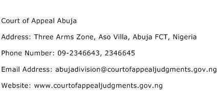 Court of Appeal Abuja Address Contact Number