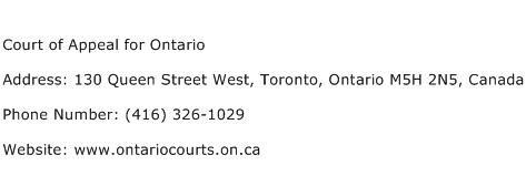 Court of Appeal for Ontario Address Contact Number
