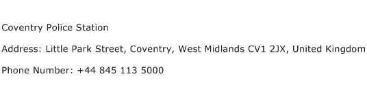 Coventry Police Station Address Contact Number