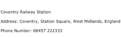Coventry Railway Station Address Contact Number