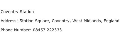 Coventry Station Address Contact Number