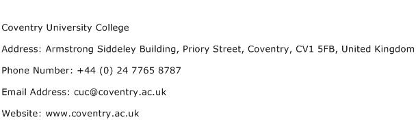 Coventry University College Address Contact Number
