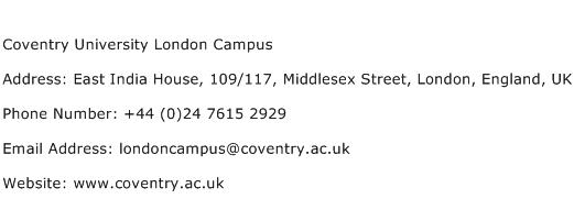 Coventry University London Campus Address Contact Number