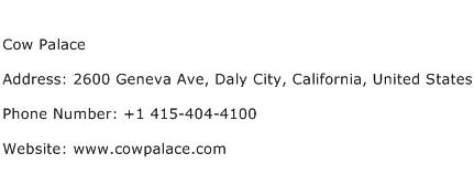 Cow Palace Address Contact Number