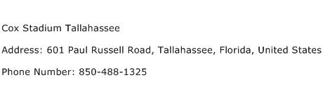 Cox Stadium Tallahassee Address Contact Number