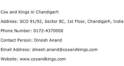 Cox and Kings in Chandigarh Address Contact Number
