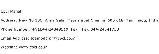 Cpcl Manali Address Contact Number