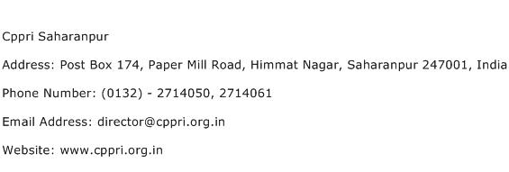 Cppri Saharanpur Address Contact Number