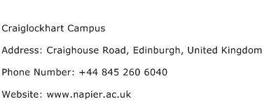 Craiglockhart Campus Address Contact Number