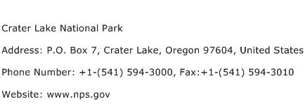 Crater Lake National Park Address Contact Number