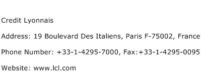 Credit Lyonnais Address Contact Number