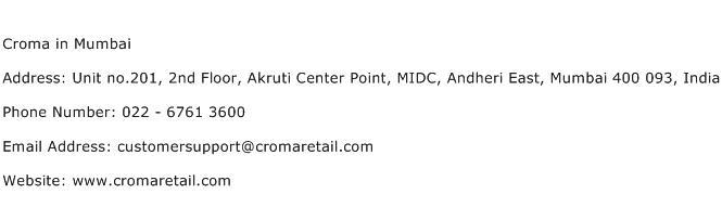 Croma in Mumbai Address Contact Number