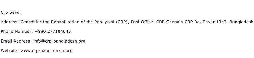 Crp Savar Address Contact Number