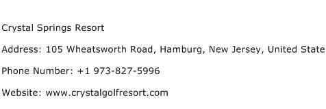Crystal Springs Resort Address Contact Number
