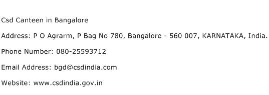 Csd Canteen in Bangalore Address Contact Number