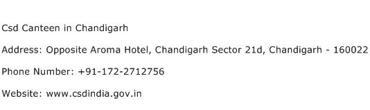 Csd Canteen in Chandigarh Address Contact Number