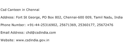 Csd Canteen in Chennai Address Contact Number