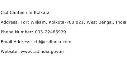 Csd Canteen in Kolkata Address Contact Number
