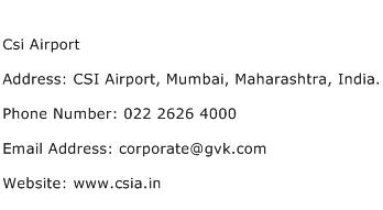 Csi Airport Address Contact Number