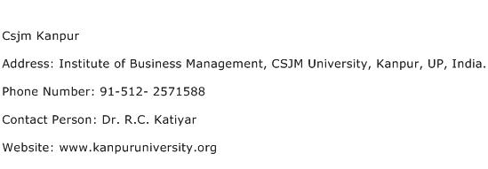 Csjm Kanpur Address Contact Number