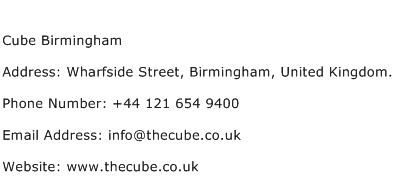 Cube Birmingham Address Contact Number