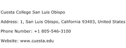 Cuesta College San Luis Obispo Address Contact Number