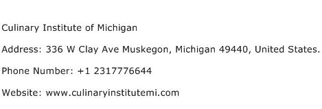 Culinary Institute of Michigan Address Contact Number