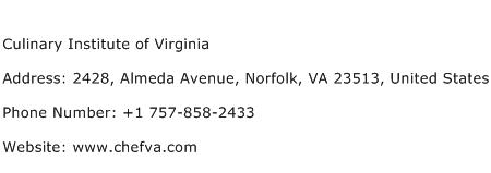 Culinary Institute of Virginia Address Contact Number