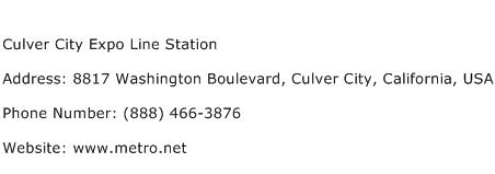 Culver City Expo Line Station Address Contact Number