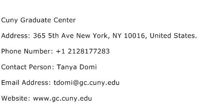 Cuny Graduate Center Address Contact Number