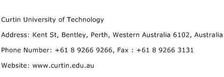 Curtin University of Technology Address Contact Number
