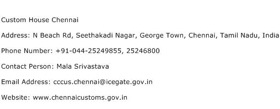 Custom House Chennai Address Contact Number