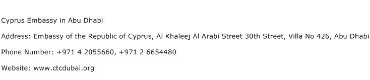 Cyprus Embassy in Abu Dhabi Address Contact Number