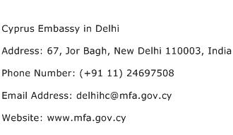 Cyprus Embassy in Delhi Address Contact Number