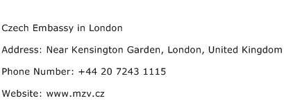 Czech Embassy in London Address Contact Number