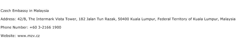 Czech Embassy in Malaysia Address Contact Number