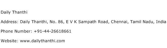 Daily Thanthi Address Contact Number