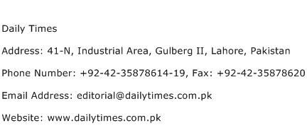 Daily Times Address Contact Number