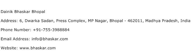 Dainik Bhaskar Bhopal Address Contact Number
