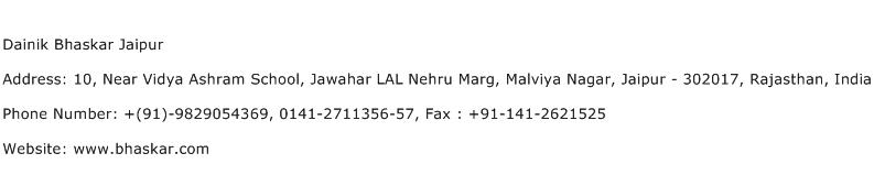 Dainik Bhaskar Jaipur Address Contact Number