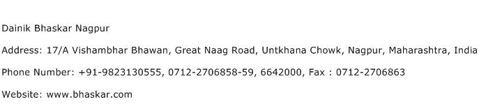 Dainik Bhaskar Nagpur Address Contact Number