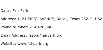 Dallas Fair Park Address Contact Number