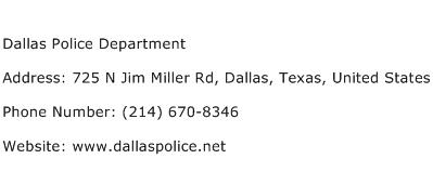 Dallas Police Department Address Contact Number