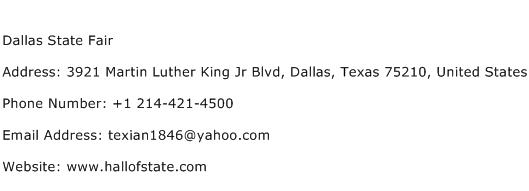 Dallas State Fair Address Contact Number