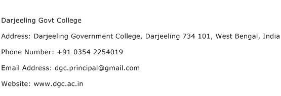 Darjeeling Govt College Address Contact Number