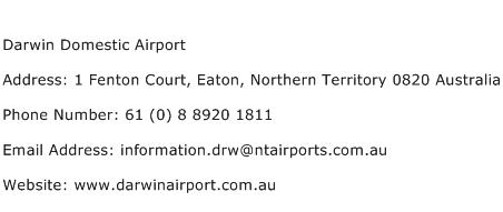 Darwin Domestic Airport Address Contact Number