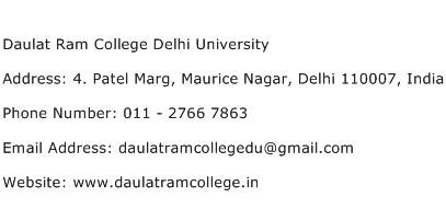 Daulat Ram College Delhi University Address Contact Number