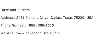 Dave and Busters Address Contact Number