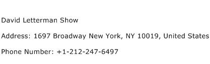 David Letterman Show Address Contact Number