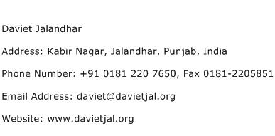 Daviet Jalandhar Address Contact Number